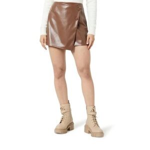 The Drop Nwot Faux Leather Wrap Mini Skirt in Brown